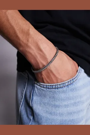 ASOS Pulsera plateada de cadena fina con eslabones cuadrados de acero inoxidable resistente al agua de