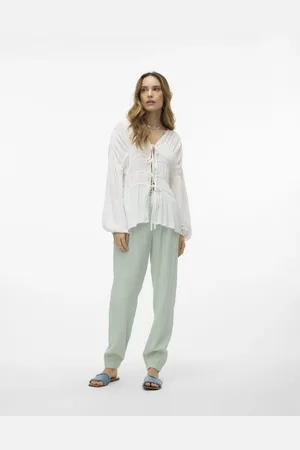 VERO MODA Pantalones verde piedra de