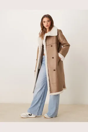 New Look Chaqueta marrón visón con cuello alzado de borreguito de - neutro