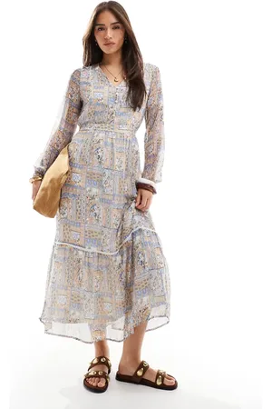 VERO MODA Vestido largo rosa amplio con estampado estilo patchwork de -Blanco