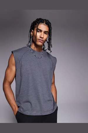 ASOS Camiseta gris carbón jaspeado extragrande sin mangas de tejido de 300 g/m² premium de