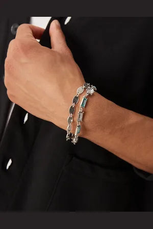 ASOS Pack de 2 pulseras plateadas de eslabones ovalados repujados y cristales de
