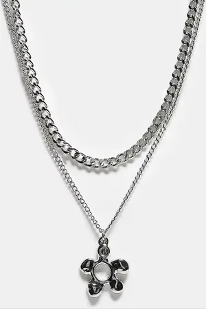Reclaimed Collar de 2 hileras unisex con colgante de flor de