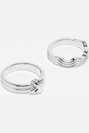 ASOS Pack de 2 anillos plateados con diseño de cuerda de