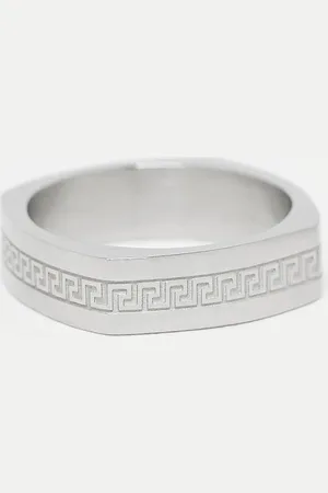 ASOS Anillo cuadrado con diseño de grecas grabadas de acero inoxidable resistente al agua de
