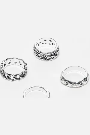 Reclaimed Pack de 4 anillos plateados unisex de