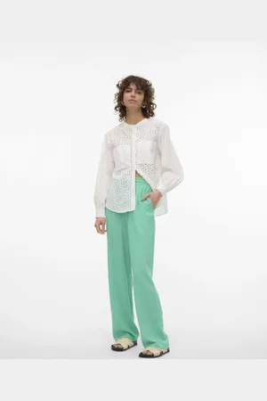 VERO MODA Pantalones verde saltamontes de pernera ancha de
