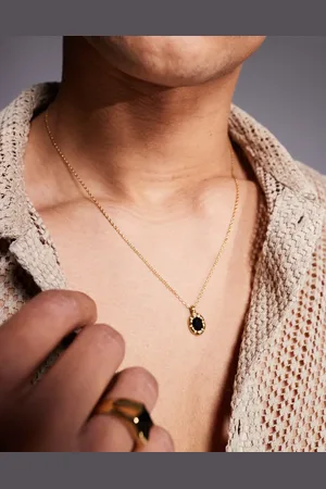 ASOS Collar de cadena con colgante ovalado negro de acero inoxidable resistente al agua de