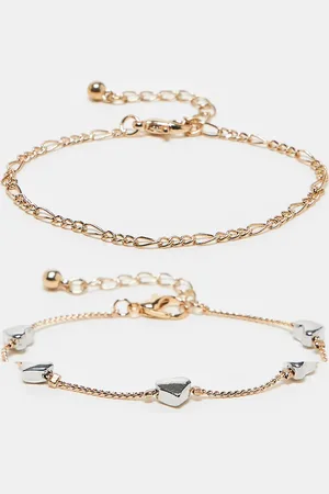 Reclaimed Pack de 2 pulseras doradas de cadena con charms de corazones de