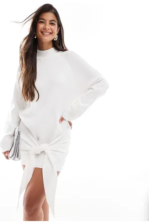 SNDYS Vestido corto estilo jersey con detalle drapeado anudado en la parte delantera de punto premium de