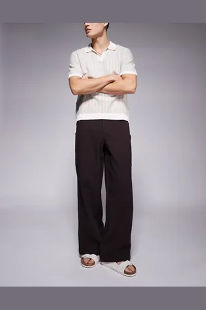 ASOS Pantalones marrones de corte holgado extragrande de tejido efecto lino de