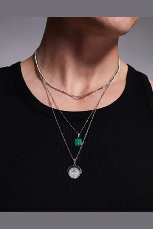 ASOS Pack de 3 collares plateados con colgantes móviles de acero inoxidable resistente al agua de