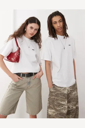 Vans Camiseta blanca extragrande con logo en la parte izquierda del pecho de