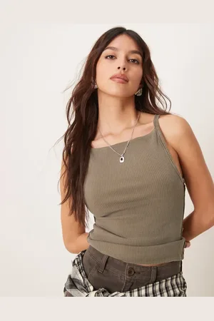 Free People Top verde de tirantes con cuello recto Mia de