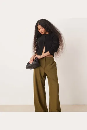 ASOS Pantalones de sastre verde de pernera recta holgada de Petite