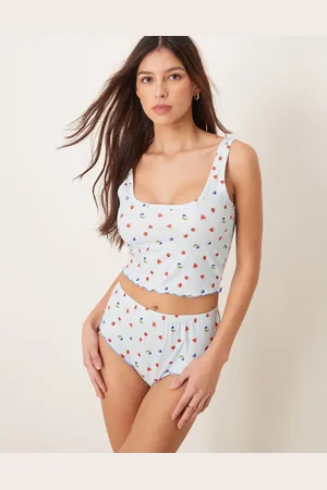 Loungeable Pijama de braguitas y top de tirantes de tejido minigofrado de