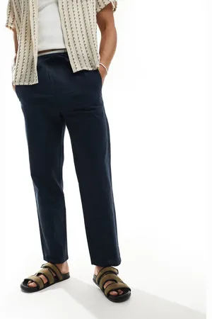 Only & Sons Pantalones azul marino de corte suelto de mezcla de lino de