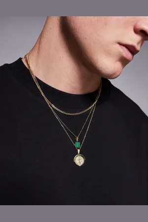 ASOS Pack de 3 collares dorados con colgantes de acero inoxidable resistente al agua de