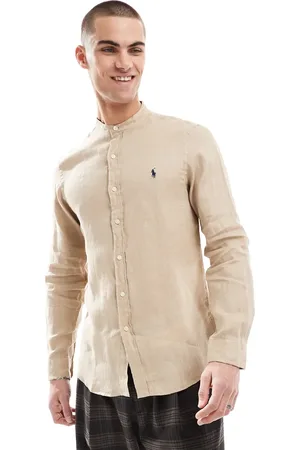 Ralph Lauren Camisa de corte slim con cuello mao y logo de lino de -Neutro