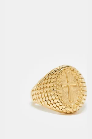 ASOS Anillo tipo sello con detalle de cruz de acero inoxidable resistente al agua de