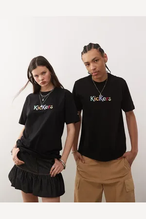 Kickers Camiseta negra unisex extragrande con estampado gráfico de