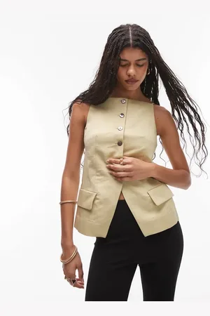 & OTHER STORIES Top amarillo crema estilo chaleco de traje con cuello cuadrado de mezcla de lino de -Verde