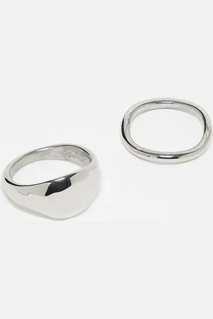 ASOS Pack de 2 anillos plateados grueso y fino con diseño efecto fundido de acero inoxidable resistente al agua de