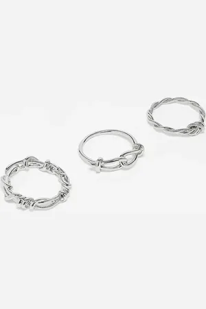 ASOS Pack de 3 anillos plateados con diseño de alambre de