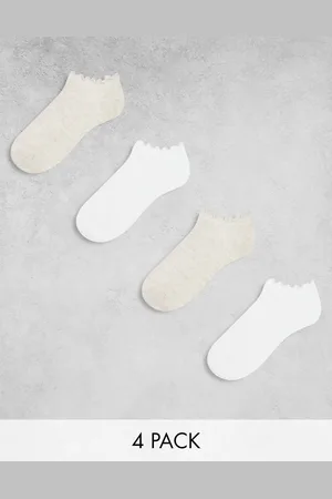 Lindex Pack de 4 pares de calcetines tobilleros de color blanco y beis con volantes en el borde de canalé de -Multicolor