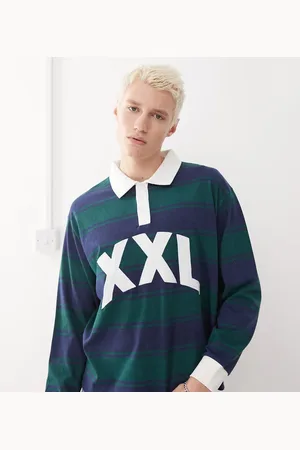 COLLUSION Polo a rayas multicolores de manga larga con bordado "XXL" de