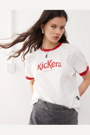 Kickers Camiseta corta blanca con logo y ribetes rojos de