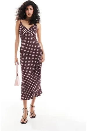 ASOS Vestido midi marrón de copas altas con estampado de lunares de -Multicolor