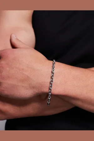 ASOS Pulsera plateada de cadena con eslabones ovalados de acero inoxidable resistente al agua de