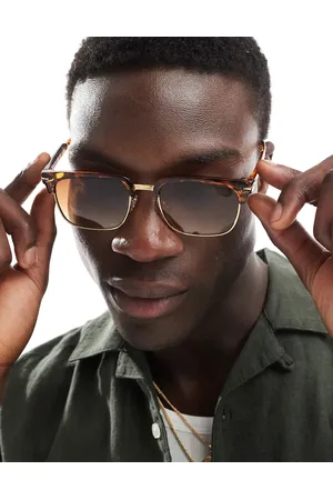 ASOS Gafas de sol retro con montura dorada y efecto carey y lentes marrones degradadas de -Dorado