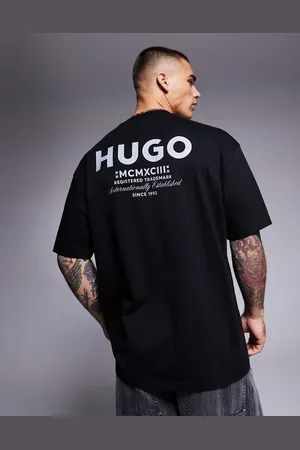 Hugo Blue Camiseta negra de corte suelto con logo central Nalono de