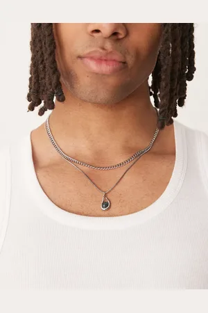ASOS Pack de 2 collares plateados con colgante efecto fundido con ágata verde musgo de