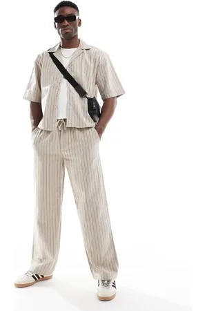 Only & Sons Pantalones beis de corte suelto con raya diplomática de mezcla de lino de (parte de un conjunto)-Neutro