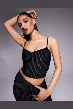 ASOS Top de tirantes con raya diplomática y ribete de encaje de (parte de un conjunto)-Multicolor