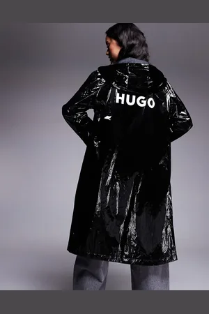 Hugo Blue Chaqueta larga ultrabrillante con logo estampado en la espalda Fenton de