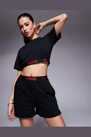 HUGO BOSS Pantalones cortos de estar por casa negros con logo rojo en la cinturilla de (parte de un conjunto)