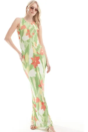 VERO MODA Vestido verde sin mangas con y bordes ondulados de malla de -Multicolor