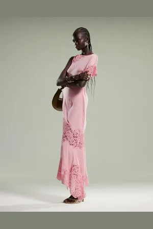 ASOS Vestido midi con mangas fluida y detalle de encaje de -Multicolor