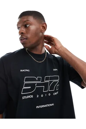 ASOS Camiseta negra de corte cuadrado extragrande con estampado gráfico "Sports" de
