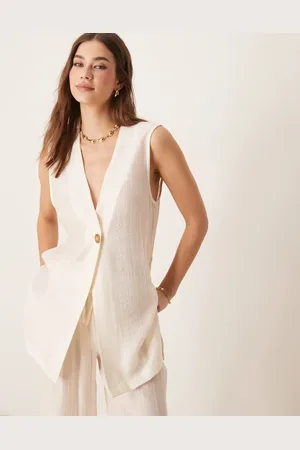 ASOS Chaleco largo blanco de estilo casual de tejido transparente texturizado de (parte de un conjunto)