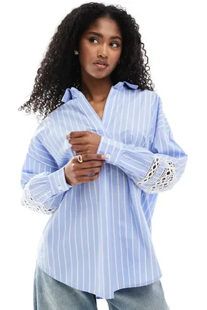 French Connection Camisa azul a rayas con detalles bordados en las mangas Cambria de -Multicolor