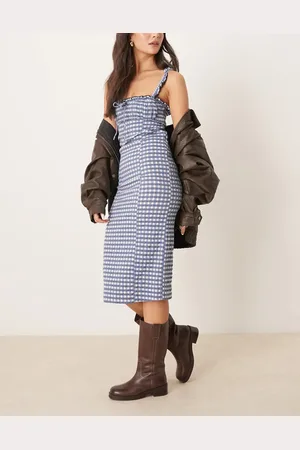 Free People Vestido midi a cuadros vichy azul añil Lucinda de -Azul marino