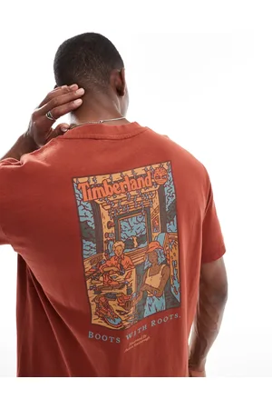 Timberland Camiseta color henna tostado con acabado lavado y estampado gráfico en la espalda de taller de calzado de -Marrón