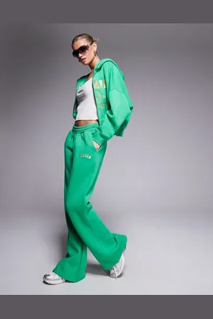 Kaiia Joggers verdes de pernera ancha con logo amarillo bordado de (parte de un conjunto)-Multicolor