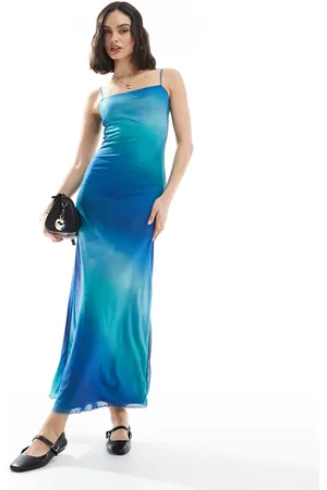 JJXX Vestido largo azul con estampado degradado de malla de -Multicolor