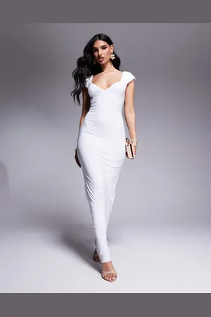 Fashionkilla Vestido largo ceñido con diseño moldeado doble, escote corazón y espalda abierta de
